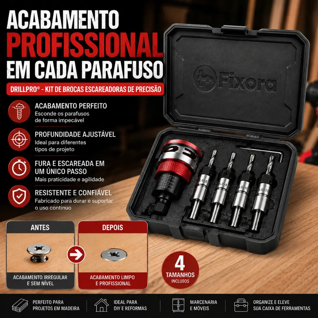DRILLPRO® - Kit de Brocas Escareadoras de Precisão [50% OFF]
