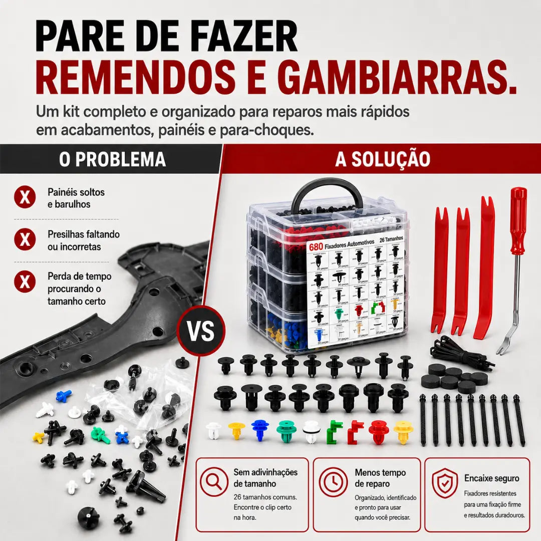 AUTOFIX® - Kit Profissional de Fixadores Automotivos + Brindes Exclusivos